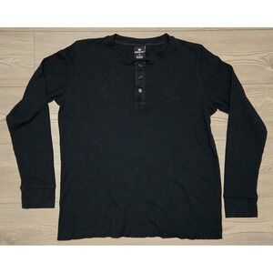 Medalist Thermal Henley Shirt Base Layer Mens Medium Long Sleeve Black Wicking
